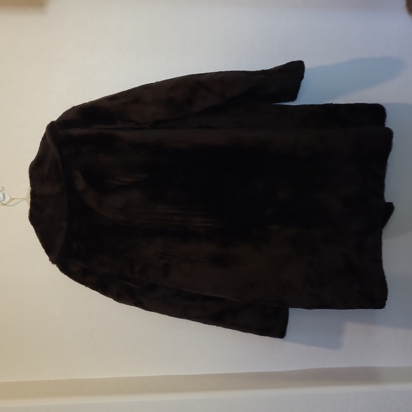 Vintage Carol Brent Faux Fur Pea Coat Gold Buttons Funky Printed Lining Size 2X - Picture 9 of 14